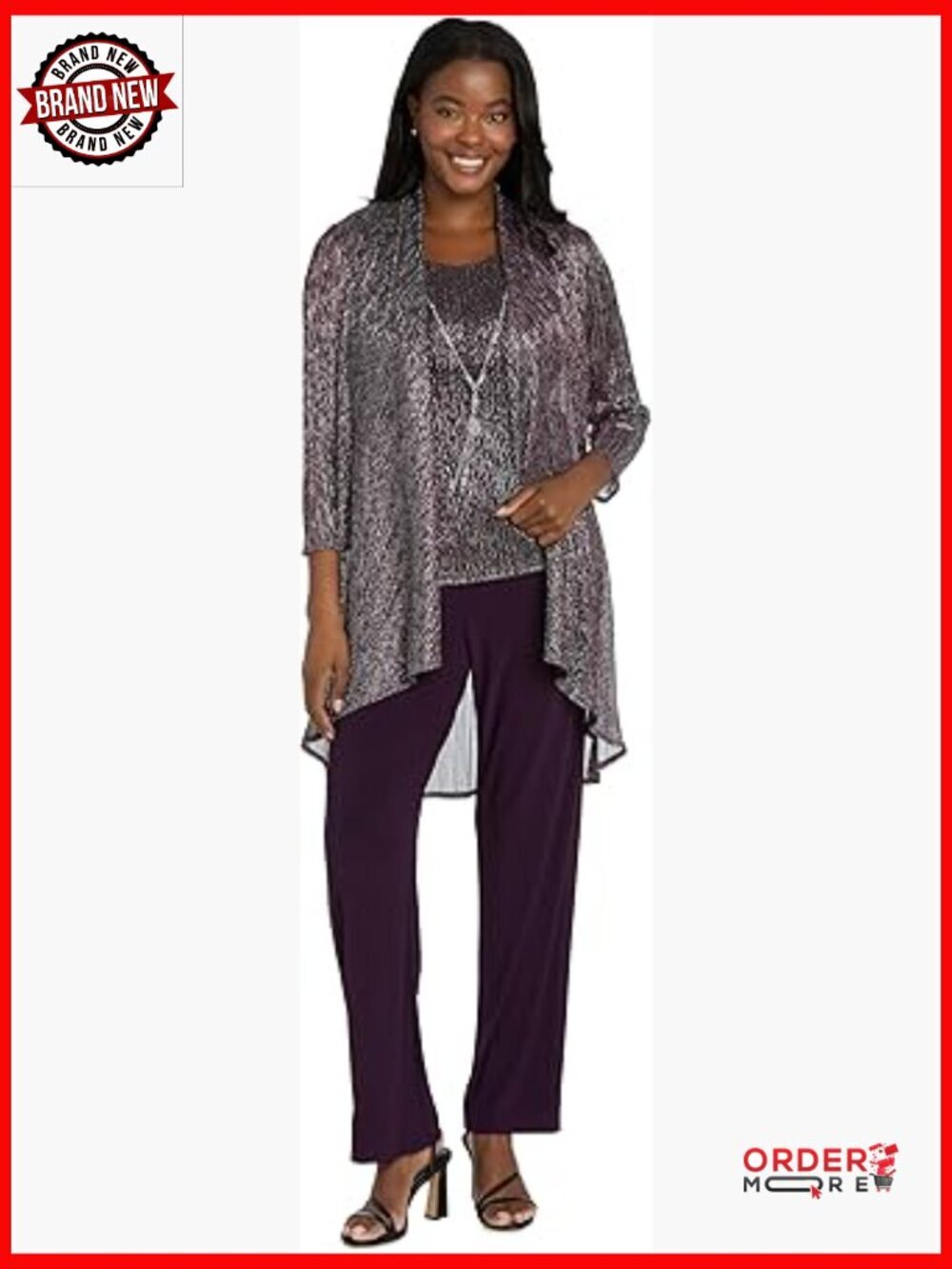 2-Piece Glitter Lace Pant Set - Evening Cocktail Party Mother of the Bride